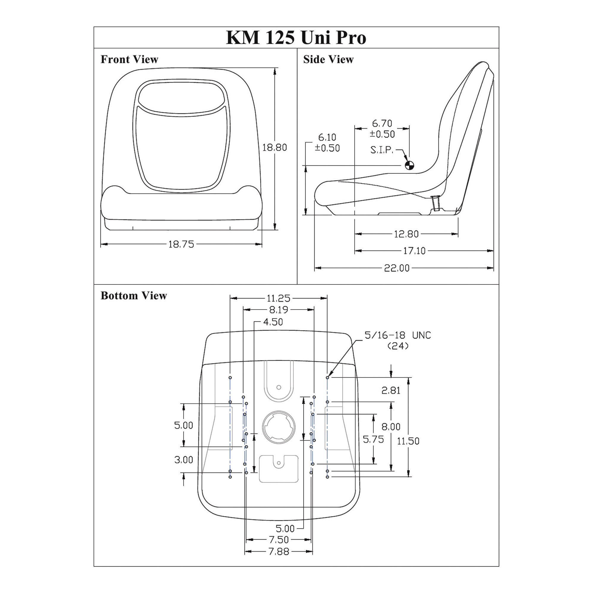milsco seat dimensions